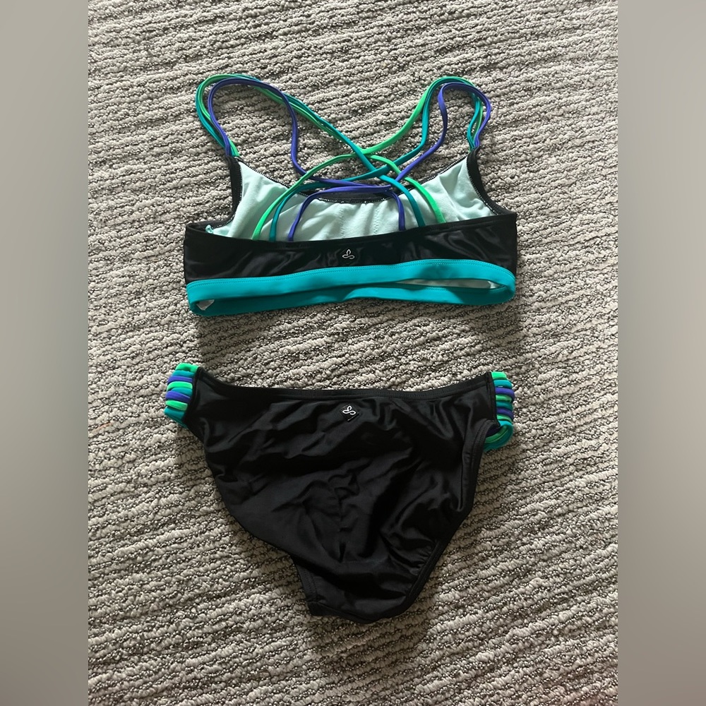 Prana Black Small Two Piece Crisscross Swimwear Paddleboarding/ Surfing Swimsuit
